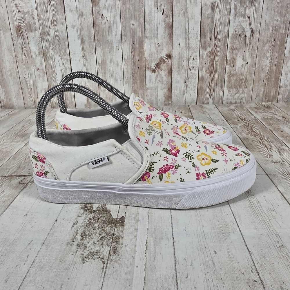 Vans Classic Slip On Floral Tropical White Pink Yellow Sneakers Womens 7 500714
